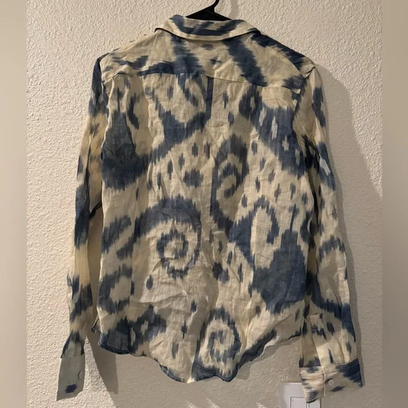 Zara Beige and Navy Patterned Button Down Shirt - Picture 5 of 5